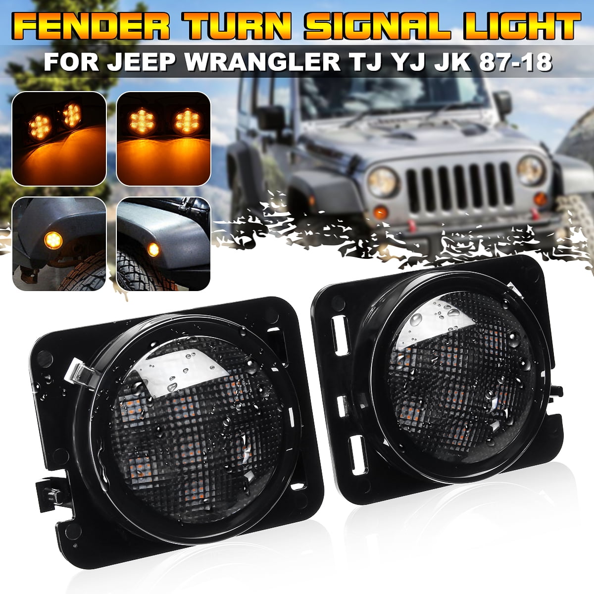 2PC Smoked Turn Signal Fender Parking LED Light For Jeep Wrangler 8718