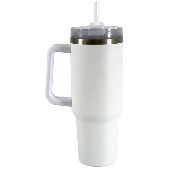 Mainstays 40 oz Stainless Steel Tumbler with Straw and Handle, Double Wall Insulated, White