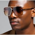 thumbnail image 3 of Men Sunglasses Fashion Style Square Gold Metal Frame Flat Diamond Cut Lens, 3 of 8