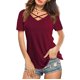 thumbnail image 1 of Pntutb Mujeres tops Sexy con cuello en V Cruz Collar Soild Camiseta de manga corta Blusa Pntutb Pntutb-6109, 1 of 7