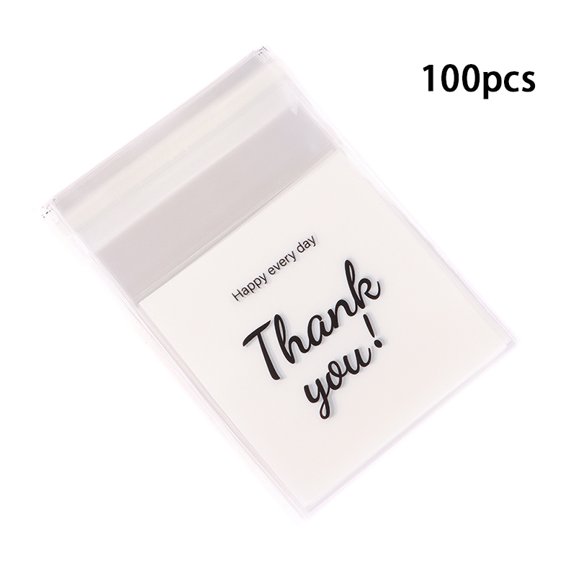 100Pcs/Pack Thank You Clear Bags Self Adhesive Candy Cookie Bakery Bags Self Adhesive Individual Gift Pastry Bags