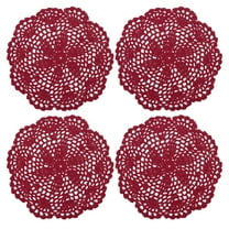 Uxcell Crochet Doilies Handmade Crochet Cotton Coaster Round Lace Placemats with Floral Patterns Claret 4pcs