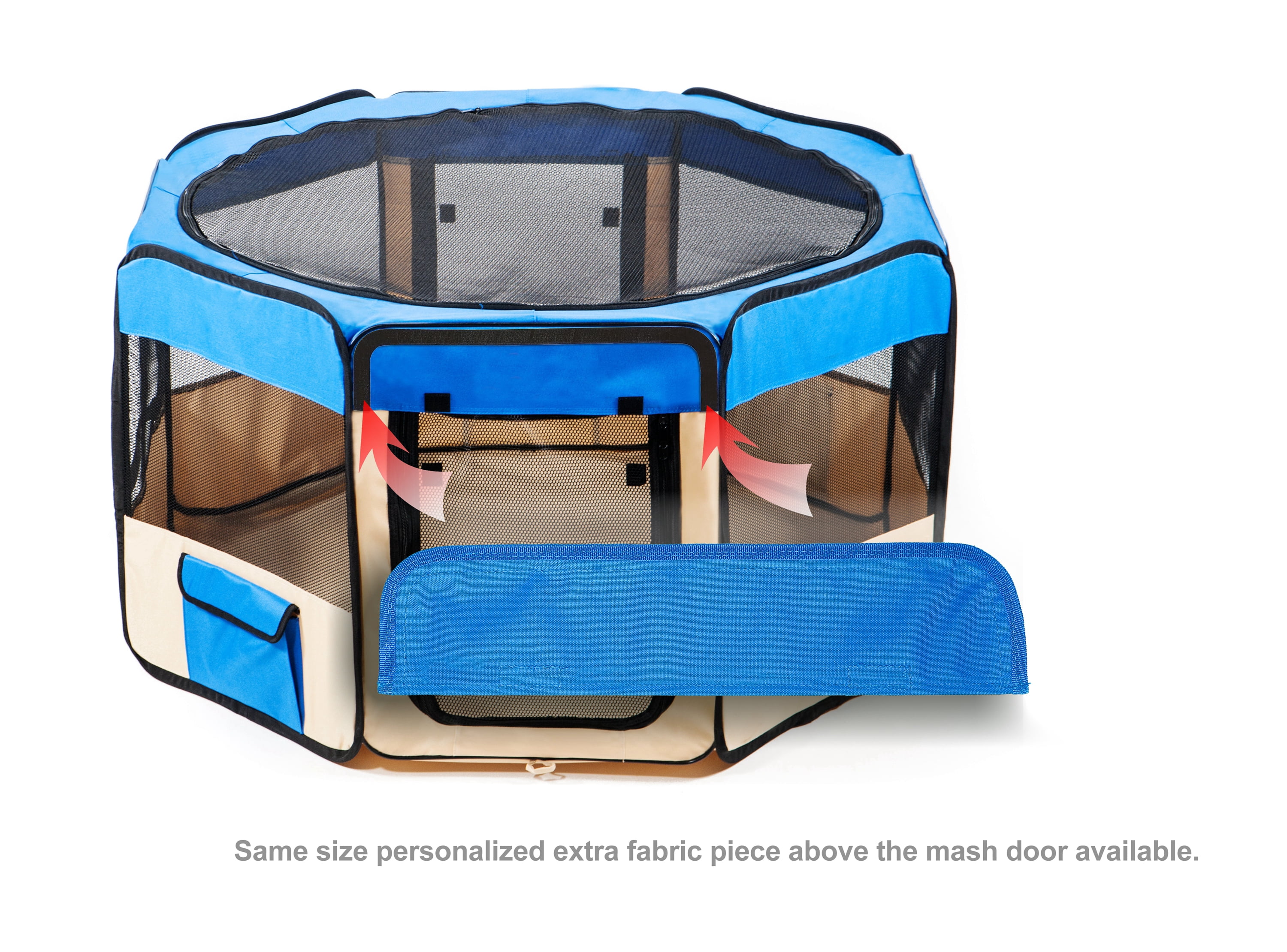 Pawer 45”×24” 8-Panel Foldable Pet Playpen, Blue+Beige, Personalize Embroidery Extra Fabric Piece Available, for Cat/Dog/Puppy, 600D Oxford Cloth Portable Indoor & Outdoor Kennel with Carry Bag