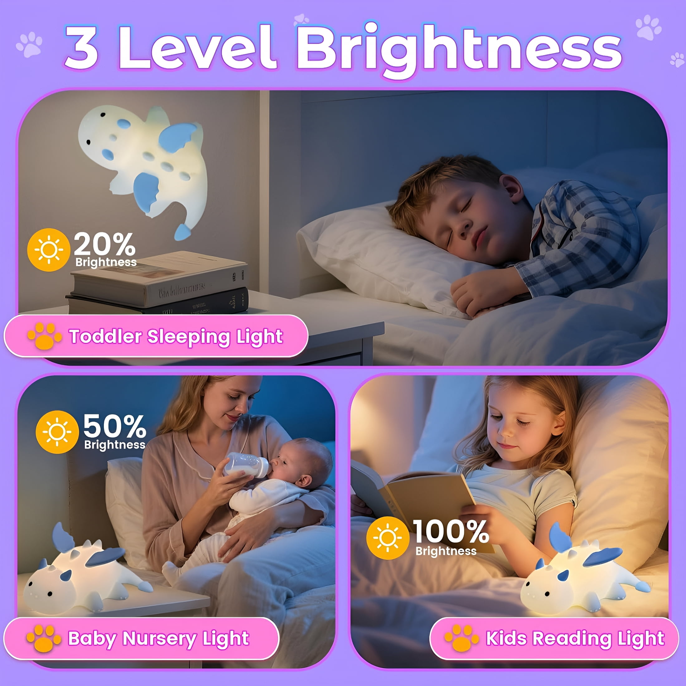 HIBIBUD 2026 New Milk Dragon Night Light for Kids,Cute Dinosaur Lamp Gifts for Boys and Girls,Dimmable Silicone Animal Magnetic Bedside Lamp,Rechargeable Night Light for Toddler Baby Nursery Decor