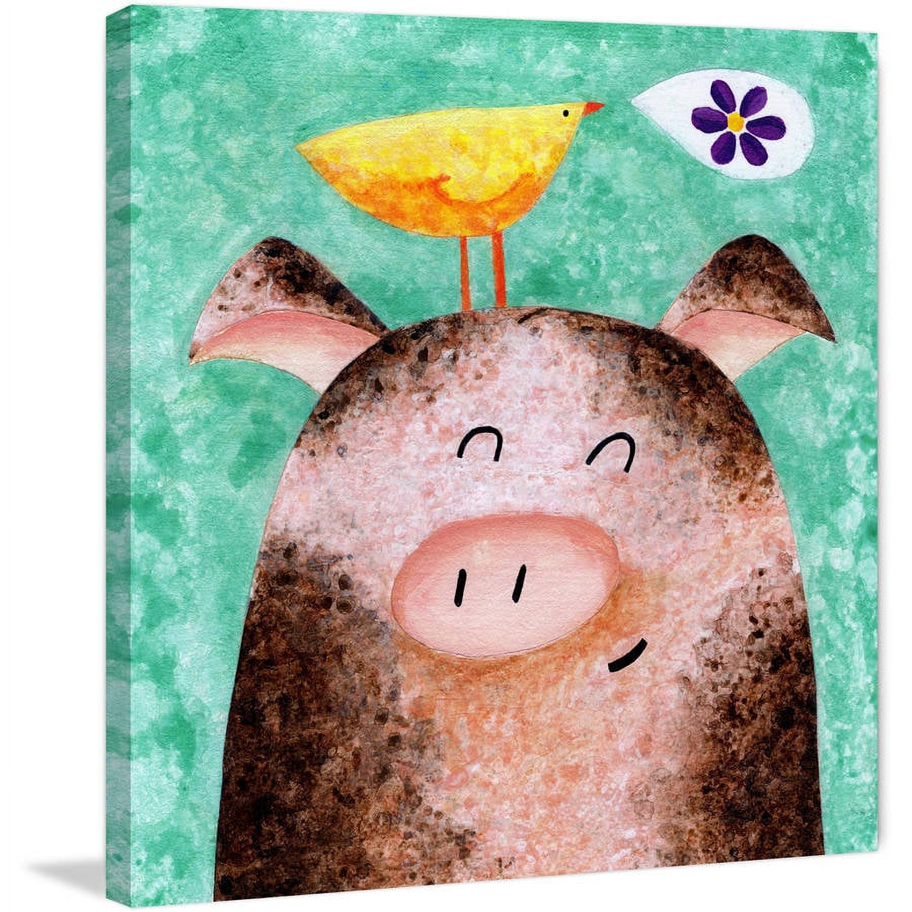 Marmont Hill - "Pigs Posy Peep" by Janet Nelson Painting Print on Wrapped Canvas