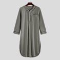 thumbnail image 5 of Mens Nightgowns with Pocket Long Sleeve Muslim Night Shirts Button V Neck Pullover Lightweight Solid Knee Length Loungewear Sleepshirts, 5 of 5