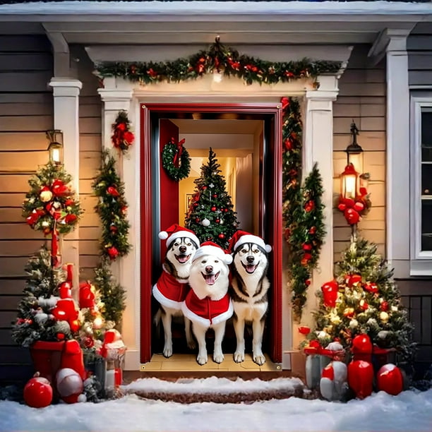 Christmas Door Cover Decoration Fabric Door Hanger for Front Door Winter Holiday Party Decorations Merry Christmas Happy New Year Door Wrap Tapestry