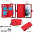 thumbnail image 3 of ELEHOLD For Samsung Galaxy S21 Phone Case Leather Crossbody Zipper Card Wallet Flip Case Kickstand Cover, with Ring Holder,Full Body Protection-Red, 3 of 7