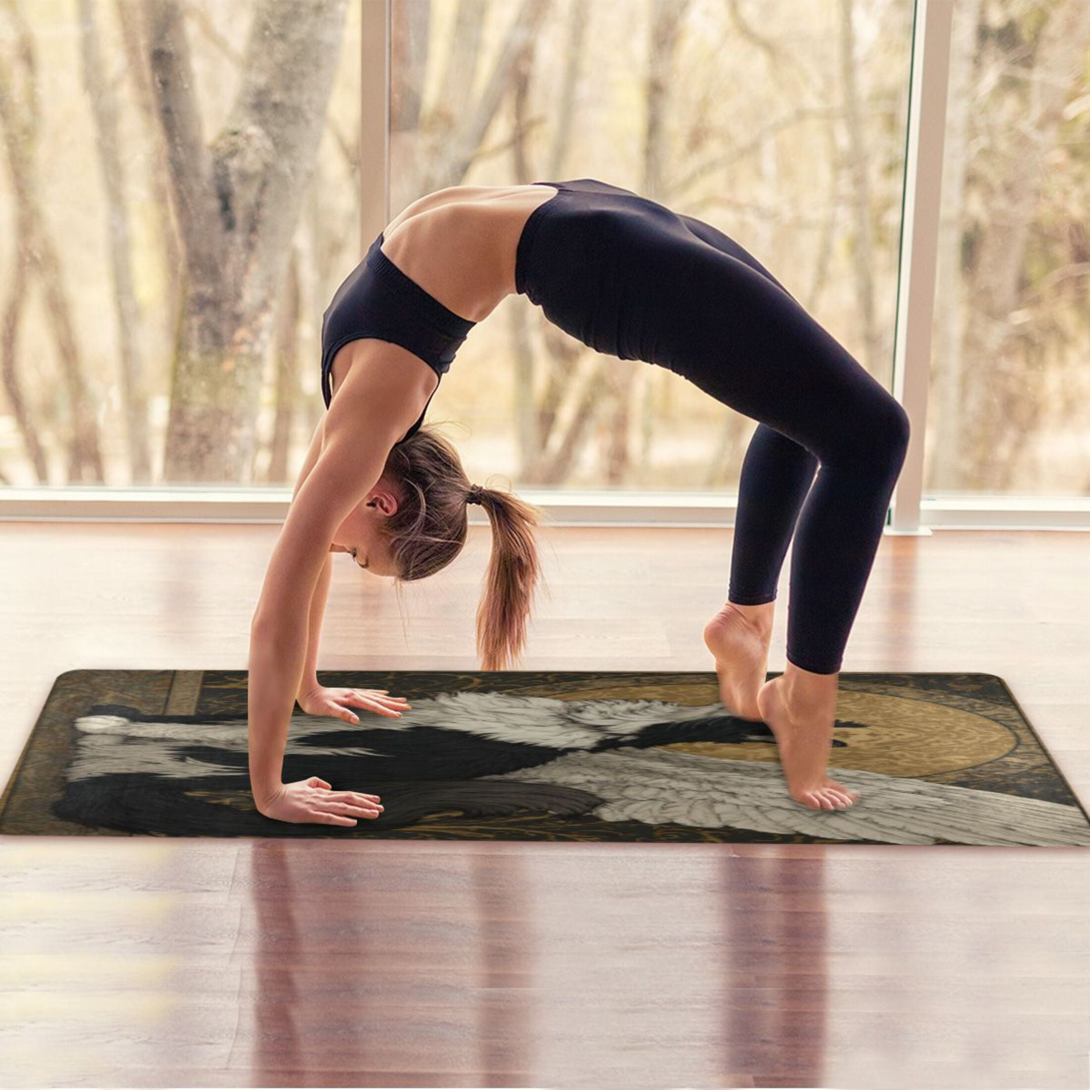 BZSMCE Yoga Mat Women Fitness Mat Ebony and Ivory Pattern
