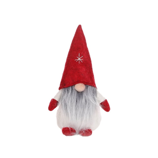 onlyliua promoción de temporada gnomos navideños decoración muñeco sin rostro de rodolfo duende de juguete figura frontal con gorro cónico rojo, cuerpo beige multicolor y larga barba gris, nariz redonda de fieltro, manos y pies rojos, fondo blanco; apta como adorno de mesa interior en temporada festiva.