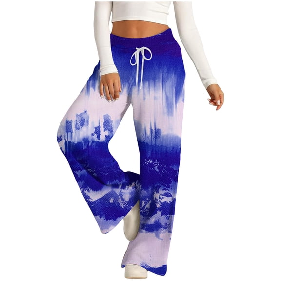 Alkepwun Women's Casual Loose Wide Leg Pants Tye-Dye Print Cozy Yoga Sweatpants Comfy High Waisted Lounge Pants with Pockets