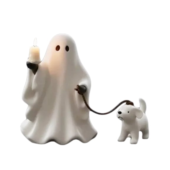 FEISHENTT Halloween Ghost Dog Statue, Ghost Walking Dog Decor Cute Resin Statue, Porch or Garden, Halloween Decor Indoor Outdoor Decorations