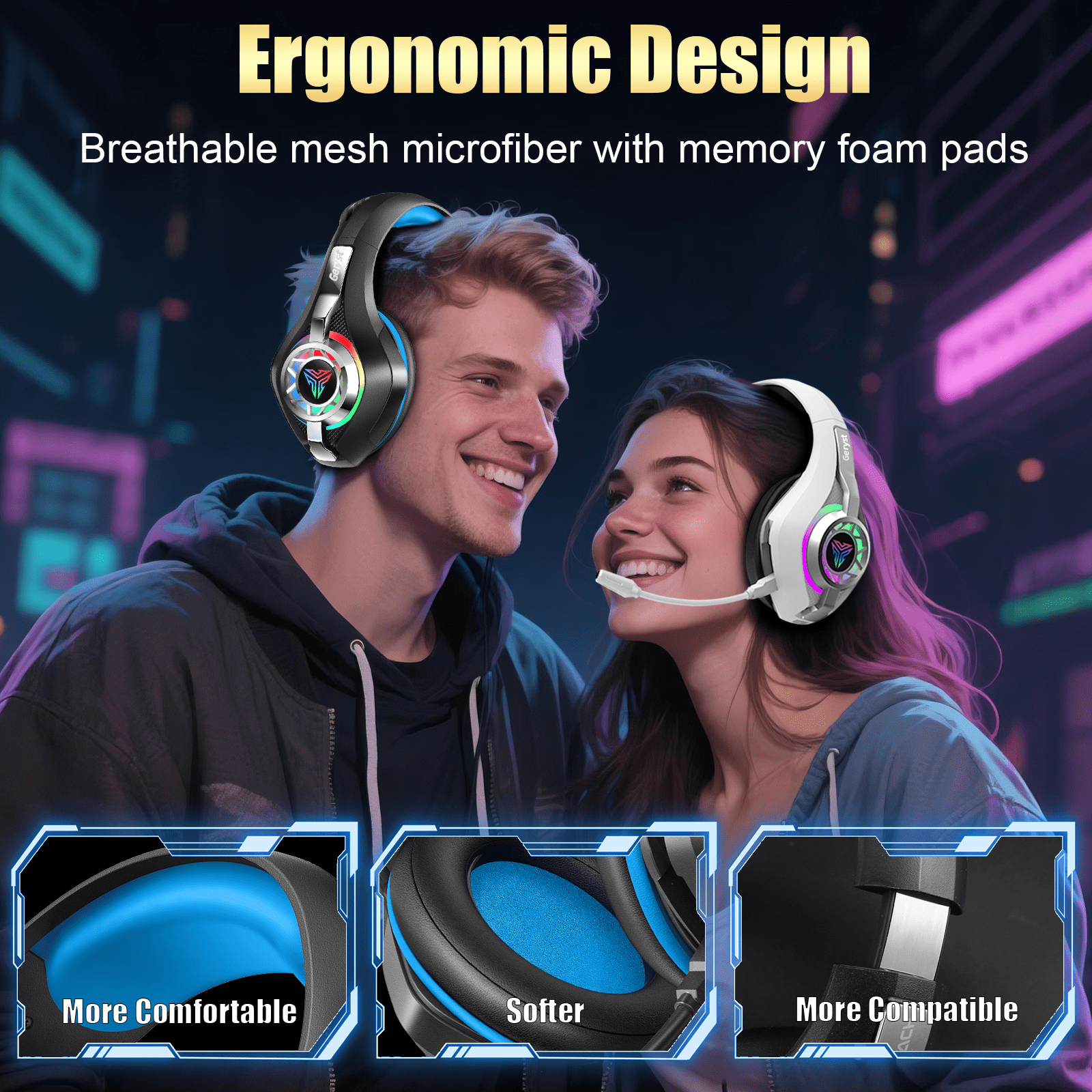 2.4GHz Wireless Gaming Headset for PS4/PS5/Xbox/Switch/PC, Bluetooth Over Ear Headphones with ENC Noise Cancelling Mic,7.1 Stereo Surround Sound, 40mm Drivers, RGB Light, 45H Battery Gaming Headphone