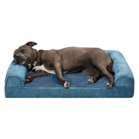 UPC: 0842229104981 | FurHaven Pet Products Faux Fur & Velvet Orthopedic Sofa Pet Bed for Dogs & Cats – Harbor Blue Large