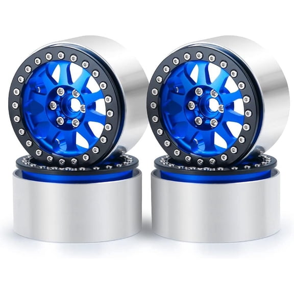 RCLIONS 4PCS 2.2inch Beadlock Wheels 35mm RC Aluminum Rims for AXIAL Wraith RR10 90048/90018 TRX4 1/10th RC Crawler Truck Car (Blue)