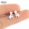 thumbnail image 1 of Pendientes de animales de acero inoxidable 100% para mujeres y niñas, bonitos pendientes de zorro, delfín, mariposa, conejo, dinosaurio, perro, joyería negra de murciélago, 1 of 2