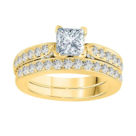 AoneJewelry 1.50 Carat Princess Shape Diamond Bridal Set Engagement Ring In 14K Solid Rose, White & Yellow Gold