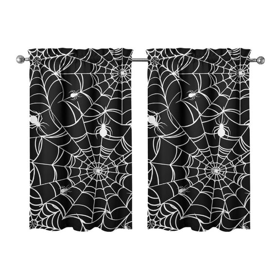 Halloween Aesthetic 2 Pack Tier Curtains Featuring Skull and Bat Print, Semi-Sheer Kitchen Window Treatment Panels 27.5x39in(70x99cm)Kitchen Curtains