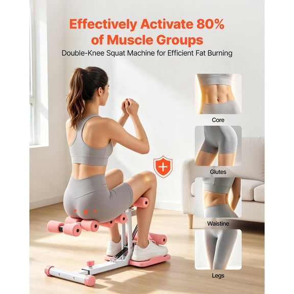 Deep Squat Machine, Adjustable Glutes Trainer Machine with 3 High-Strength Resistance Bands, Folding Core Leg and Glutes Exercise Trainer, Push Up Workout Equipment at Home Gym, Pink White