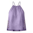 thumbnail image 3 of WRFWUL Women's Cotton Linen Tank Tops Halter Neck Soild Color Side Buttoned Sleeveless Shirts Summer Beach Vacation T-Shirt, 3 of 7