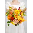 thumbnail image 3 of Piklado Caja Combinada De Flores Artificiales, Juego De Flores Artificiales, Hojas Sueltas Y Tallos, Ramo De Centro De Boda, Novia, Boda, Baby Shower (Amarillo Naranja), 3 of 5