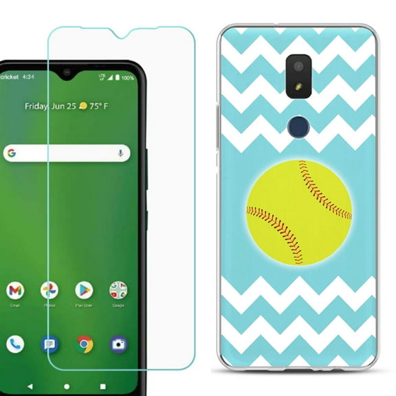 Slim-Fit TPU Fashion Phone Case for Cricket Icon 3, with Tempered Glass Screen Protector, by OneToughShield ® - Chevron/Softball