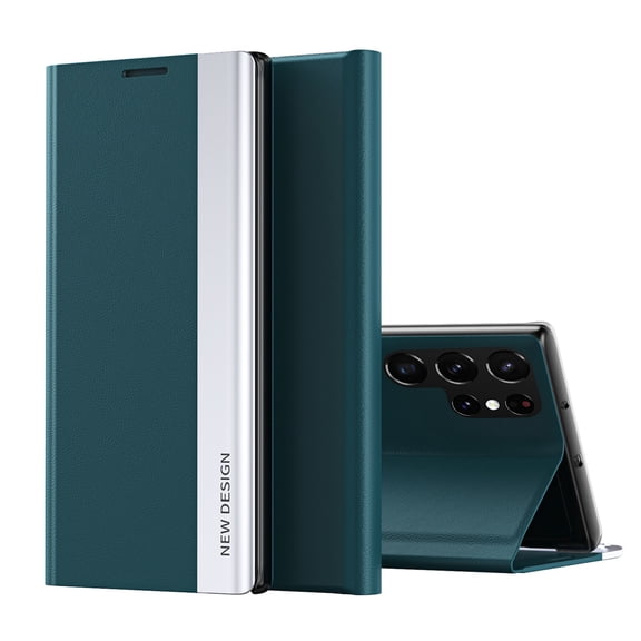 ELEHOLD Flip Leather Case for Samsung Galaxy S26 Ultra, Magnetic Suction Kickstand Function Shockproof Protective Cover, Cyanblue