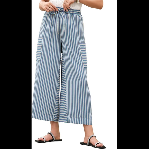 Pantalones Anchos de Verano para Mujer, Cómodos, Color Azul , Talla S
