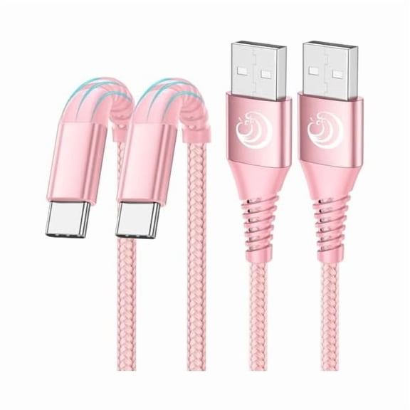 USB C Cable, 6FT 2 Pack USBC Cable Fast Charging Cord 3A Type C Cable for Samsung Galaxy S24 S23 S22 S21 S20 A14 A15 A20 A32 A42 A53 A54, iPhone 16 15 Series, Tablet, Pixel, LG, PS5(Pink)