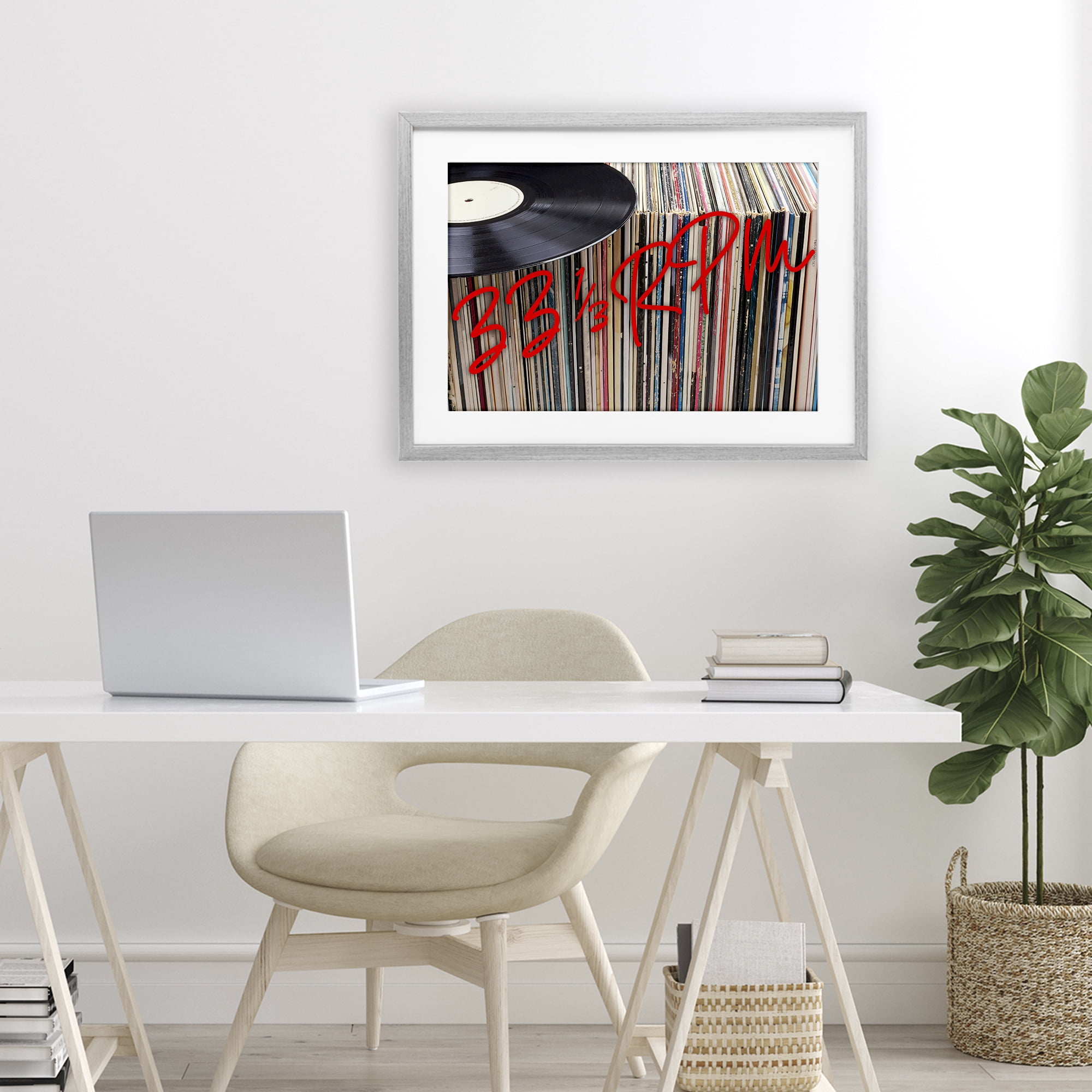 Stupell Industries Vinyl Record Stack Collection Gray Framed Print Under Glass, design by Lil' Rue