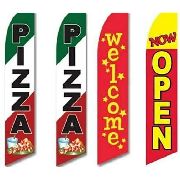 4 Swooper Flags Pizza Pizzeria Restaurant Welcome Now Open Red Green White Italy