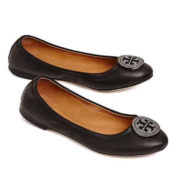 Tory Burch Liana Ballet Flat for Women Leather Slip On Flat Shoes (Black)