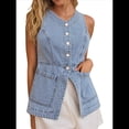 thumbnail image 2 of Chaleco Vaquero Elástico Sin Mangas para Mujer, con Botones, Informal, Estilo Occidental, con Bolsillo, para Verano Azul M, 2 of 10