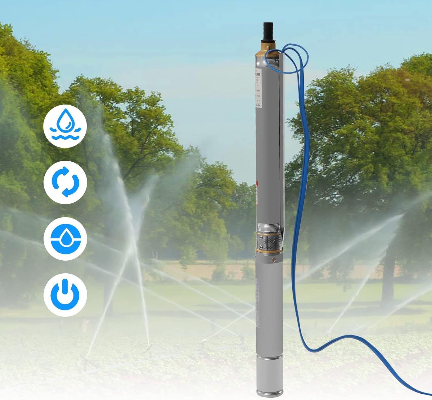 Well Pump Submersible Pump, 3" OD Pipe 110V/60HZ 0.37KW 0.5HP Stainless Steel Submersible Well Pump, 1" Outlet Submersible Bore Pump with Control Box for Agriculture Industrial Garden Home