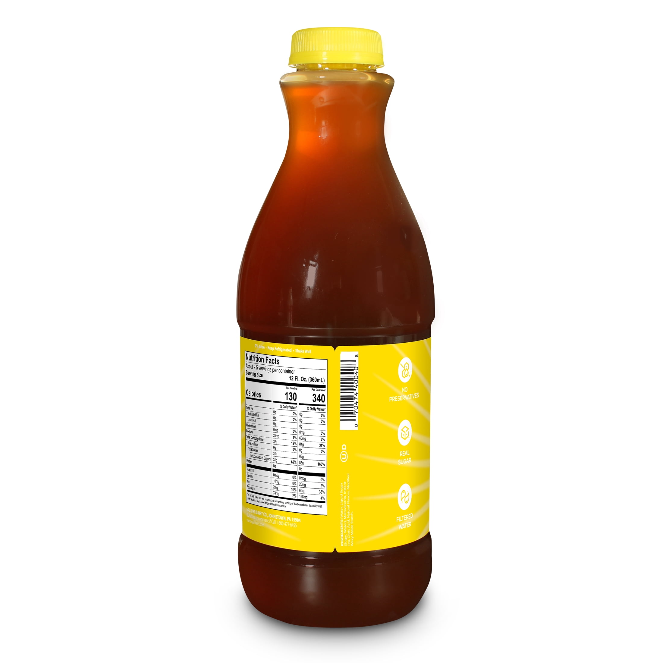 Galliker's Lemon Iced Tea, Quart, Plastic Bottle, Naturally Caffeinated