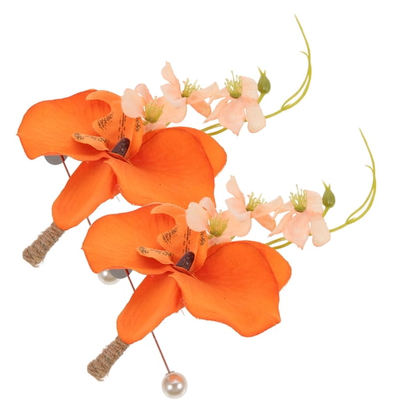 PAMINGONO Silk Flower Wedding Boutonniere for Groom Bride Bridesmaid Best Man Orange Color with Pin 2pcs