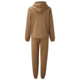 thumbnail image 4 of Trajes De 2 Piezas Conjunto a juego de 2 piezas para dama Cintura elástica Color sólido Casual Y2K para primavera otoño Kuymtek Caqui L para Mujer, 4 of 6