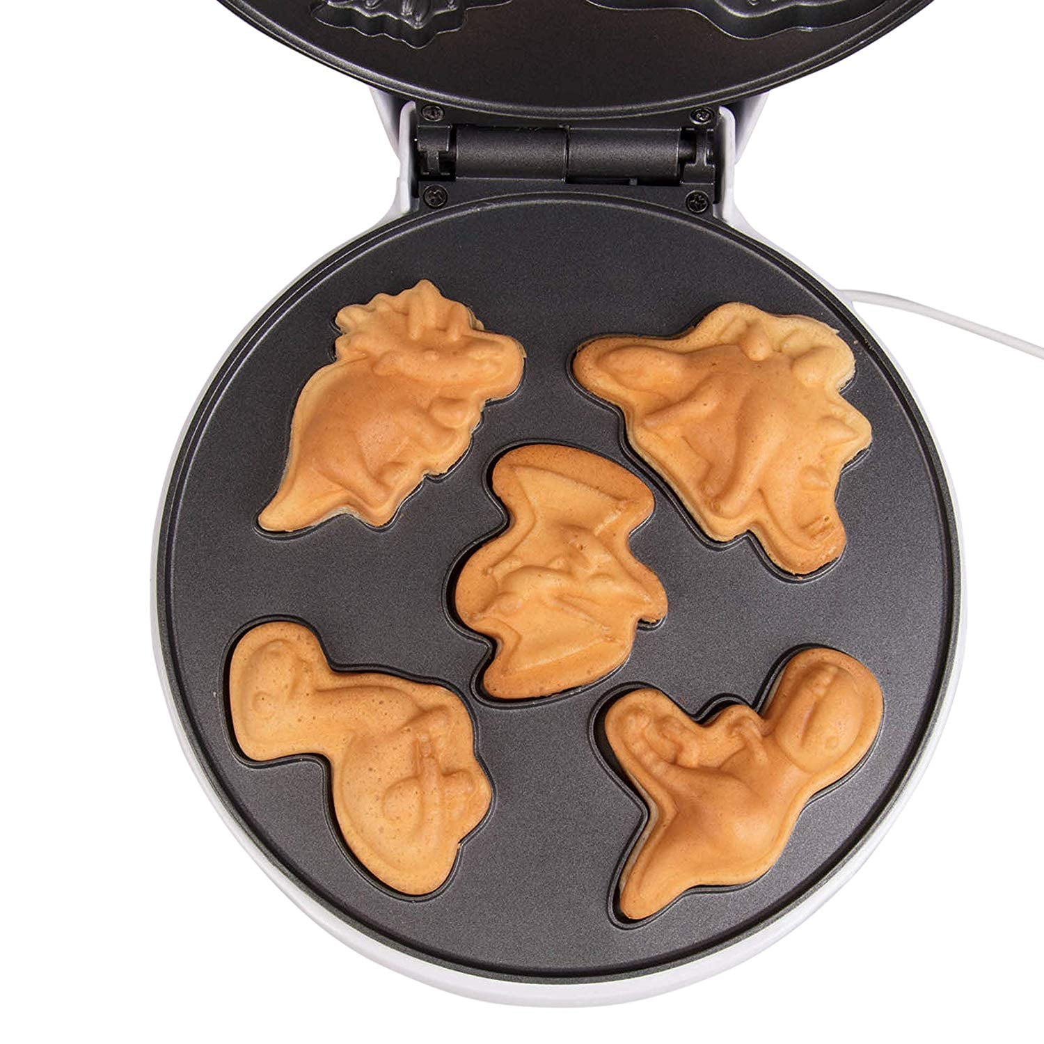 Make Breakfast Fun and Cool for Kids and Adults with Novelty Pancakes Electric Non-Stick Waffler Iron 5 Different Shaped Dinos in Minutes Dinosaur Mini Waffle Maker 