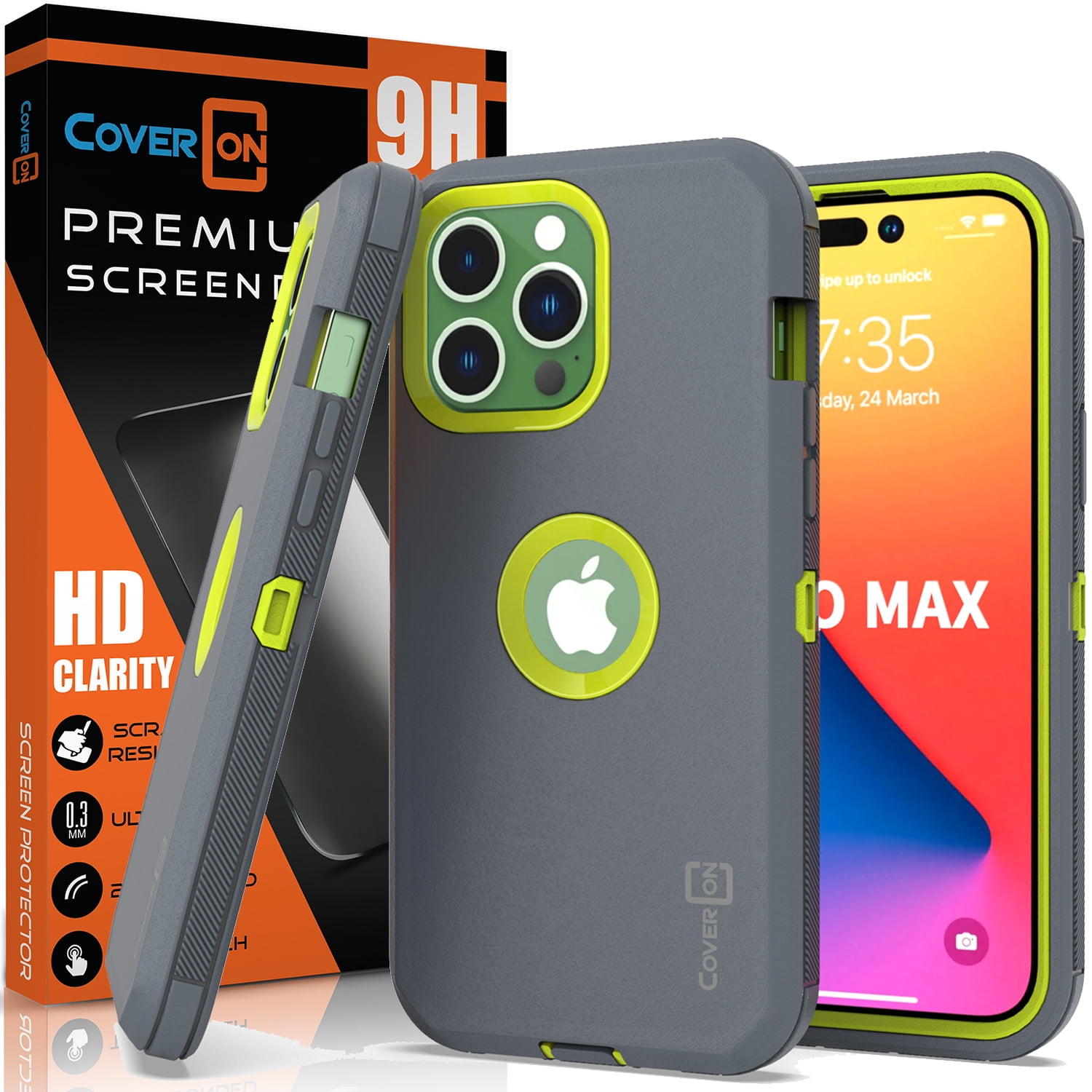 For Apple iPhone Pro Max Case and Screen Protector Tempered Military Grade Heavy Full Body Phone Cover, Gray - Walmart.com