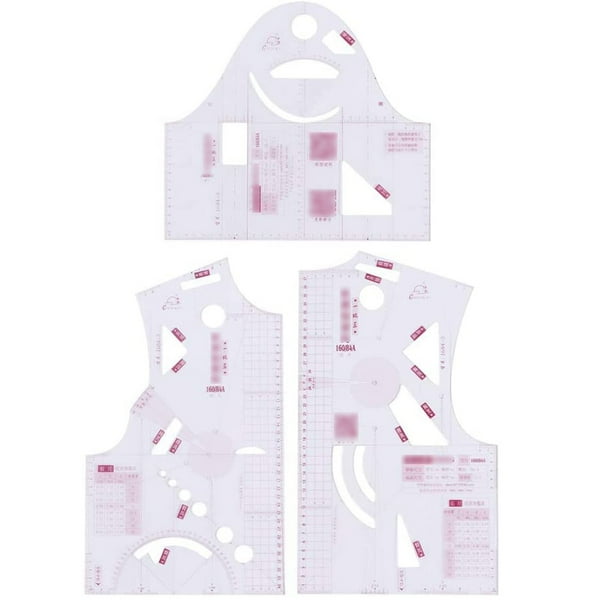 Regla de diseño de tela 1:3, patrón de medición de curva francesa transparente para la confección de muñecas.