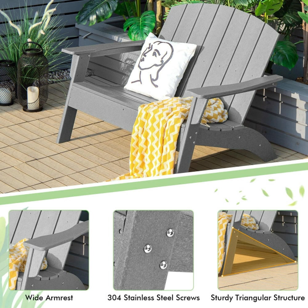 Aimee Lii HDPE Patio Adirondack Chair for Porch Garden Backyard, Outdoor Patio Furniture for Porch Balcony, Sturdy-Gray