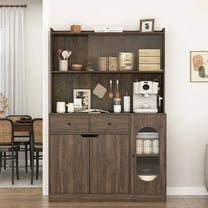 HIUU 71''Tall Freestanding Tall Pantry Cabinet with Drawers, Cabinet with Microwave Stand and Charge Station for Living Room,Kitchen (Walnut)