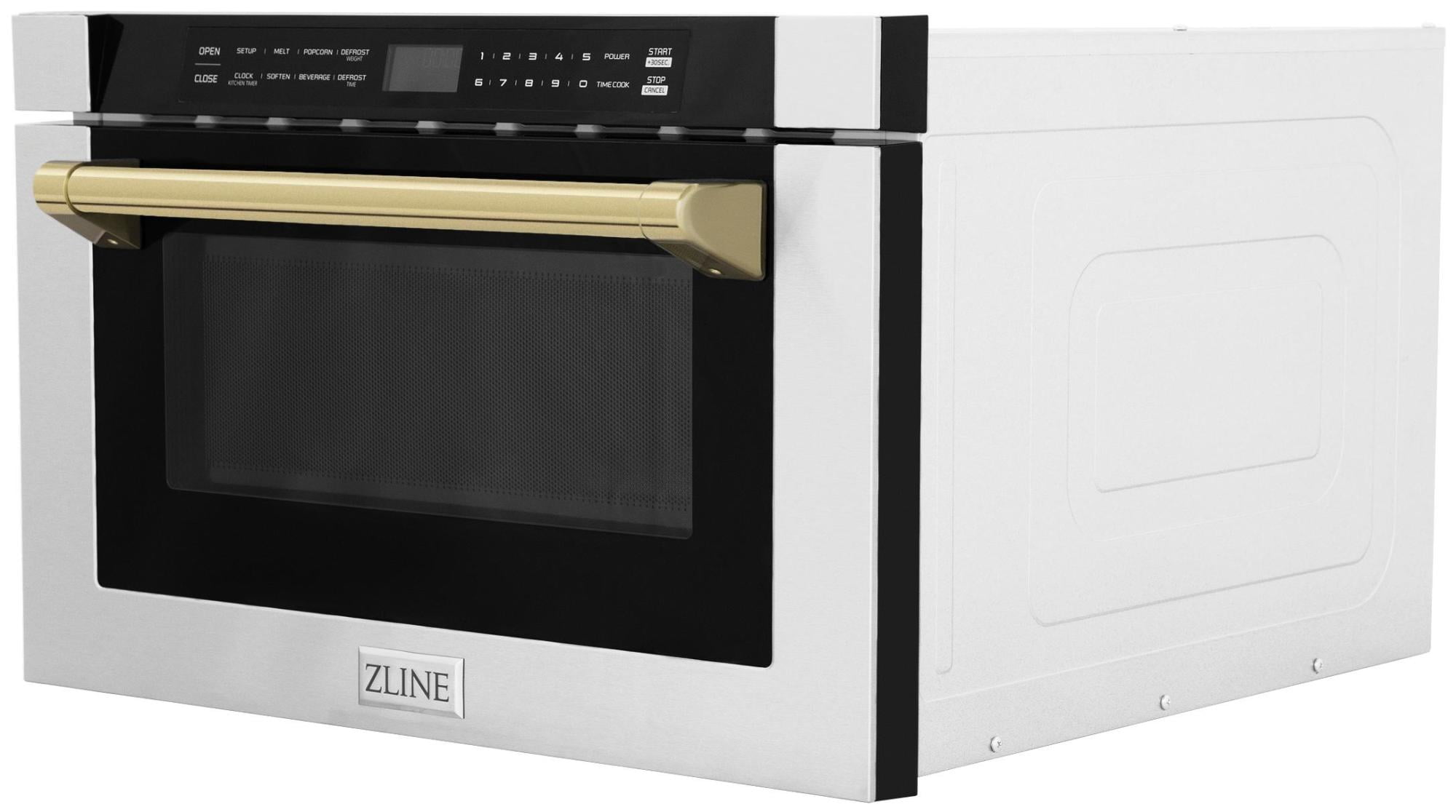 ZLINE Autograph Edition 24" 1.2 cu. ft. Built-in Microwave Drawer in Black Stainless Steel and Gold Accents