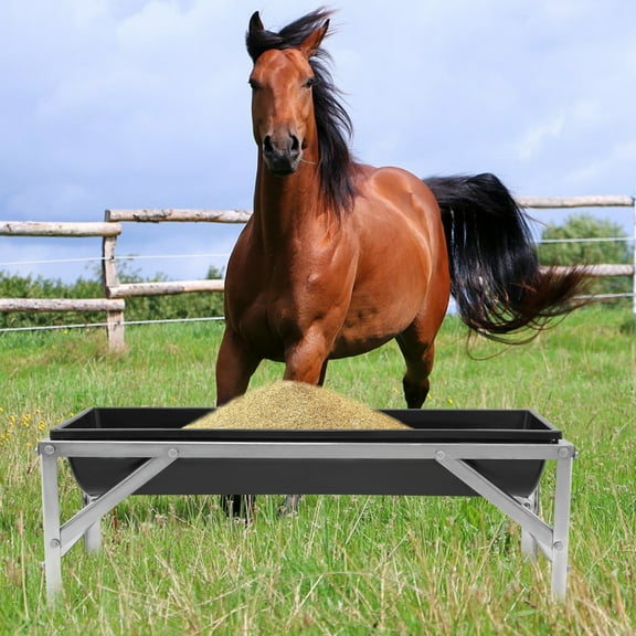 100cm Livestock Feed Trough, 9.25Gal Capacity with Galvanized Steel Stand, PP Trough for Goats, Sheep, Pigs, and Horses, Easy to Clean and Assemble