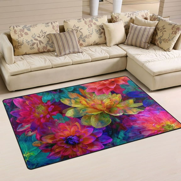 Non-Slip Area Rug 31"x20" Indoor Washable Floor Mats Carpet Printed for Living Room, Bedroom, Home Decor Colorful and Bright Floral Pattern