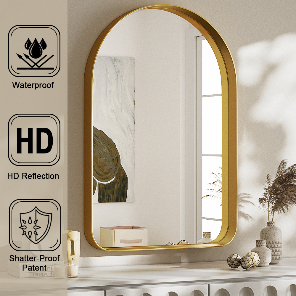 GRAHMCY 38"x26" Bathroom Vanity Rectangle Mirror With Deep Frame, Gold