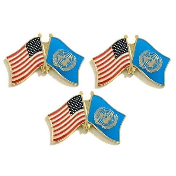 United Nations & US Crossed Flag Lapel Pins, Pack of 3