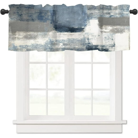 Abstract Paint Art Graffiti Valance | Blue and Gray Modern Window Treatment | 54" x 18" | Perfect for Bedroom, Bathroom Decor