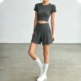 thumbnail image 5 of Women's 2 Piece Yoga Workout Outfit Crewneck Short Sleeve Crop Top and Athletic Shorts Sets Casual Tracksuits Running Gym Matching Set Gray, 5 of 5
