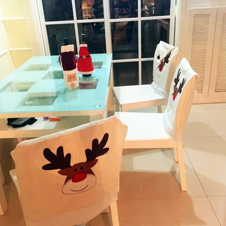 Christmas Ornament Sale Clearance On Clearance Christmas Deer Elk Chair Cover Slipcover Ornaments Holiday Party Home Decor Santa X'mas, Full Set (Four Pieces) ()